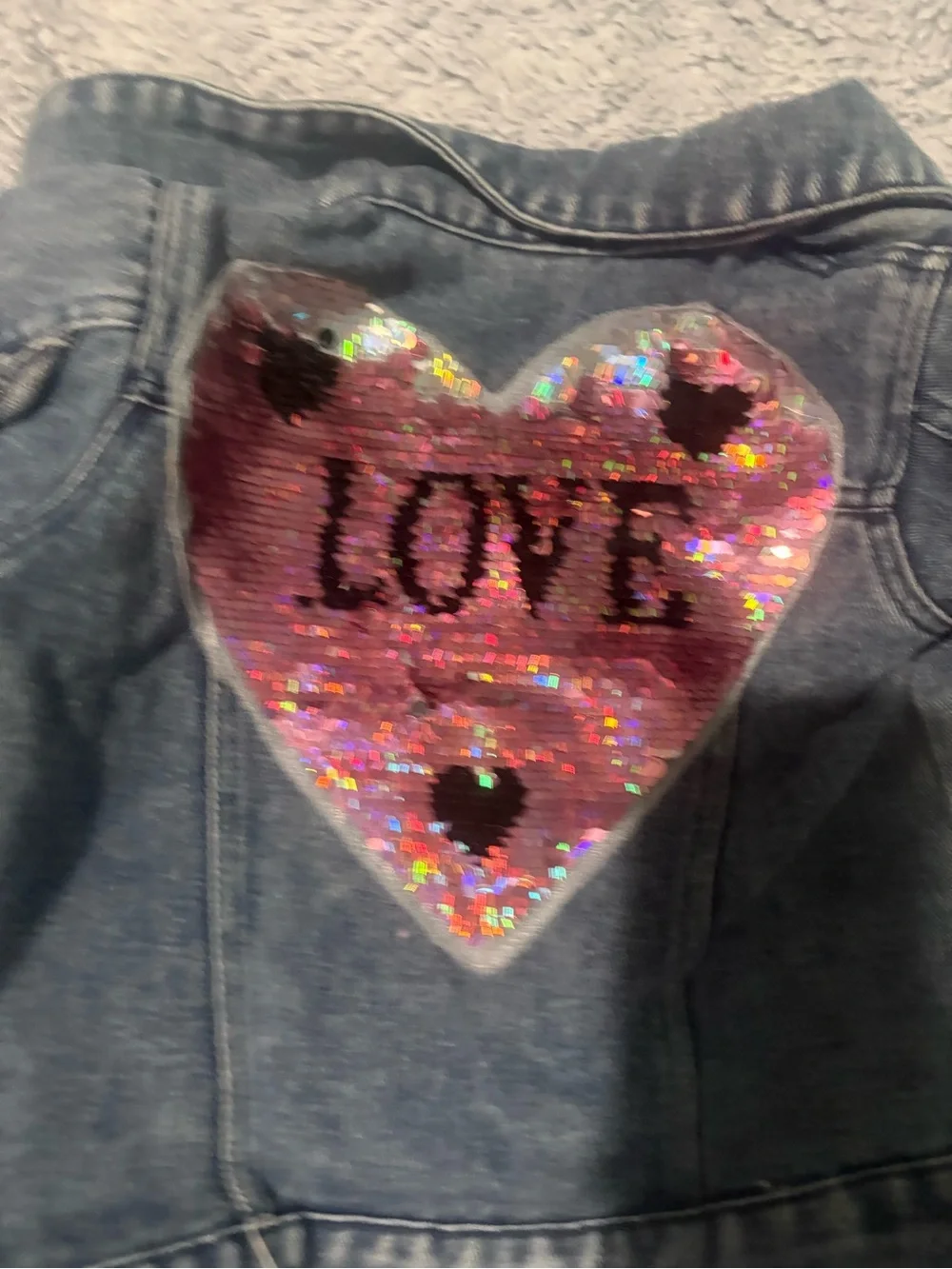 Denim Kids' Jacket with Sequin Flip Heart - Blue sim 2t